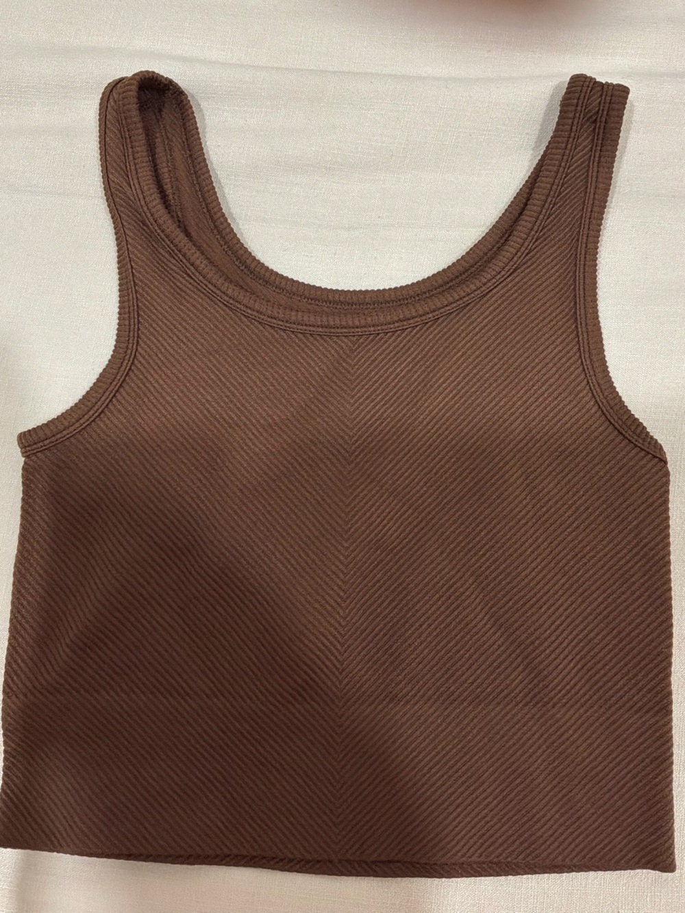 Ribbed Scoop-Neck Crop Tank Top - Brown
